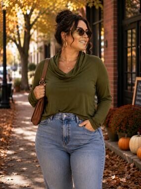 Nicki Minaj Olive Green Cropped Cowl Neck Long Sleeve Top XL Made in USA
